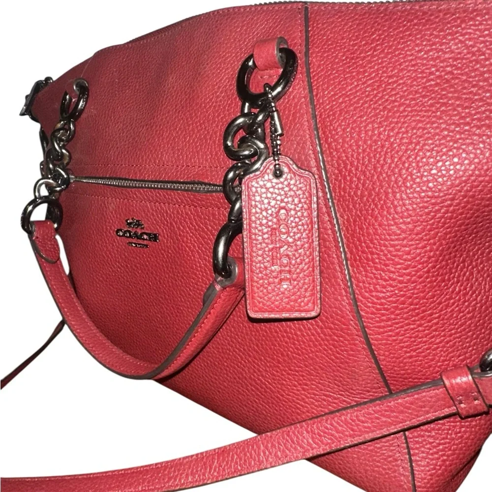Coach Prairie Satchel Pebbled Leather Tote with Gun Metal Chain Handles